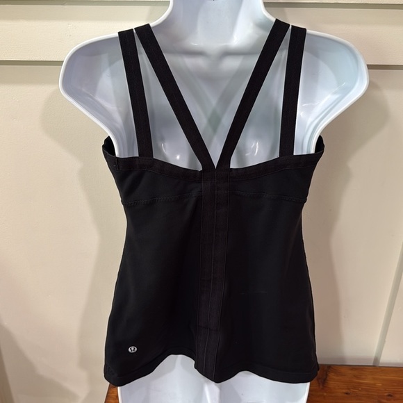 Lululemon Ruched Front Double Strap Strappy Back Black Tank Top 8 - Picture 4 of 6